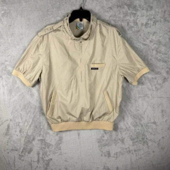 Members Only Sweater Men 1X Jacket Khaki 1/2 Zip Short Sleeve Vintage 80s Tan - Picture 1 of 8